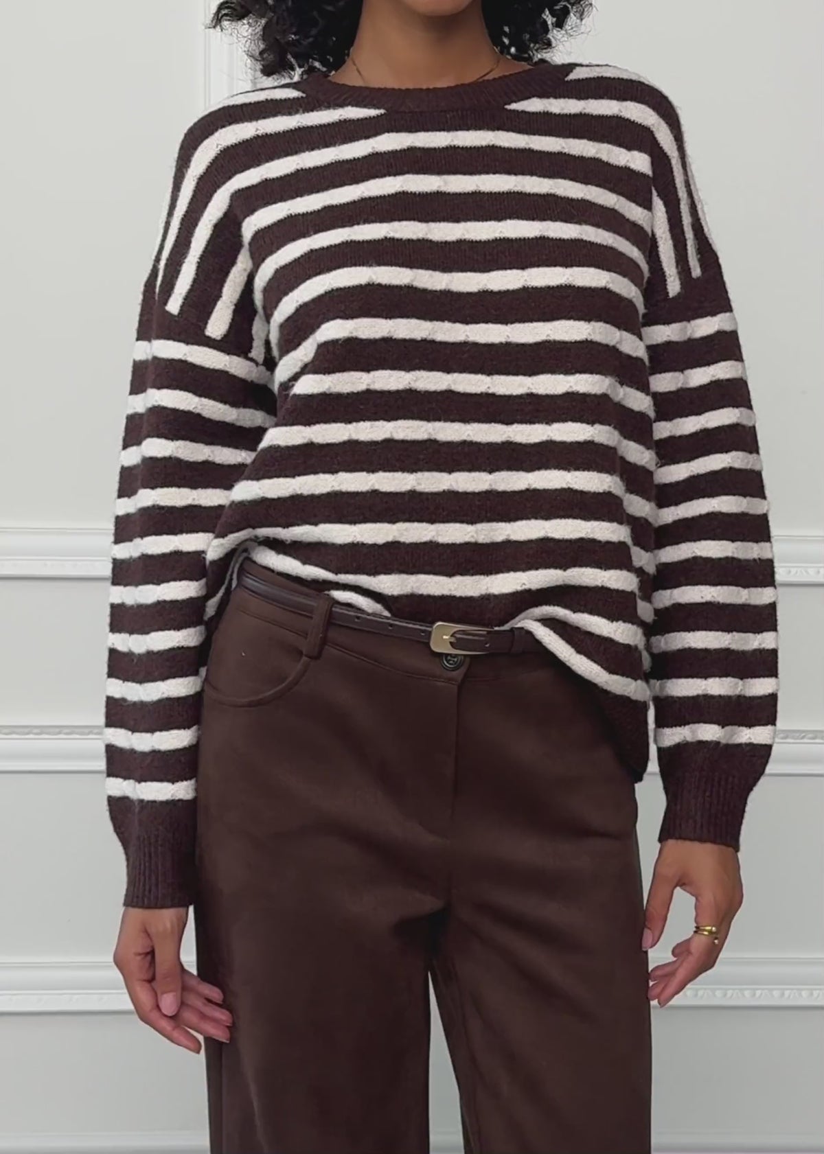 Knit jumper with stripe design - brown-off-white by SASSYCLASSY