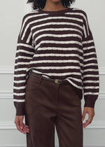 Knit jumper with stripe design - brown-off-white