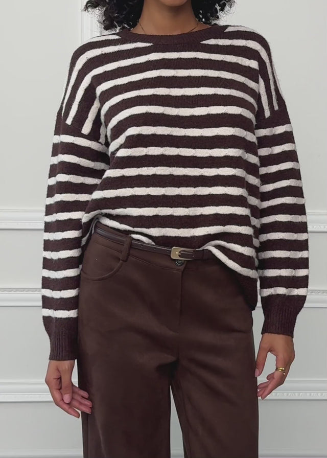 Knit jumper with stripe design - brown-off-white by SASSYCLASSY