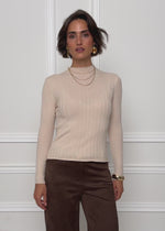 Rippstrickoberteil mit Stehkragen - beige