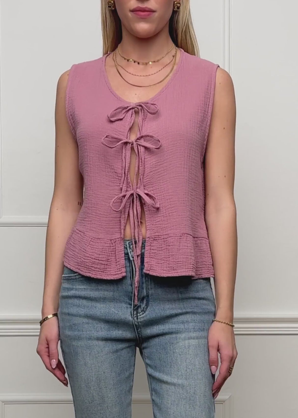 Musselin Top mit Schleifenverschluss - altrosa von SASSYCLASSY