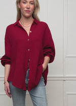 Musselin Bluse oversize, kurz, dunkelrot