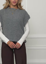 Ribbed knit sleeveless jumper with side buttons - dark grey