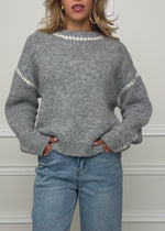 Jumper with decorative stitching and wool blend - grey