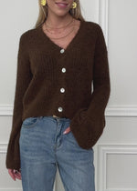 Cardigan with trumpet sleeves - brown