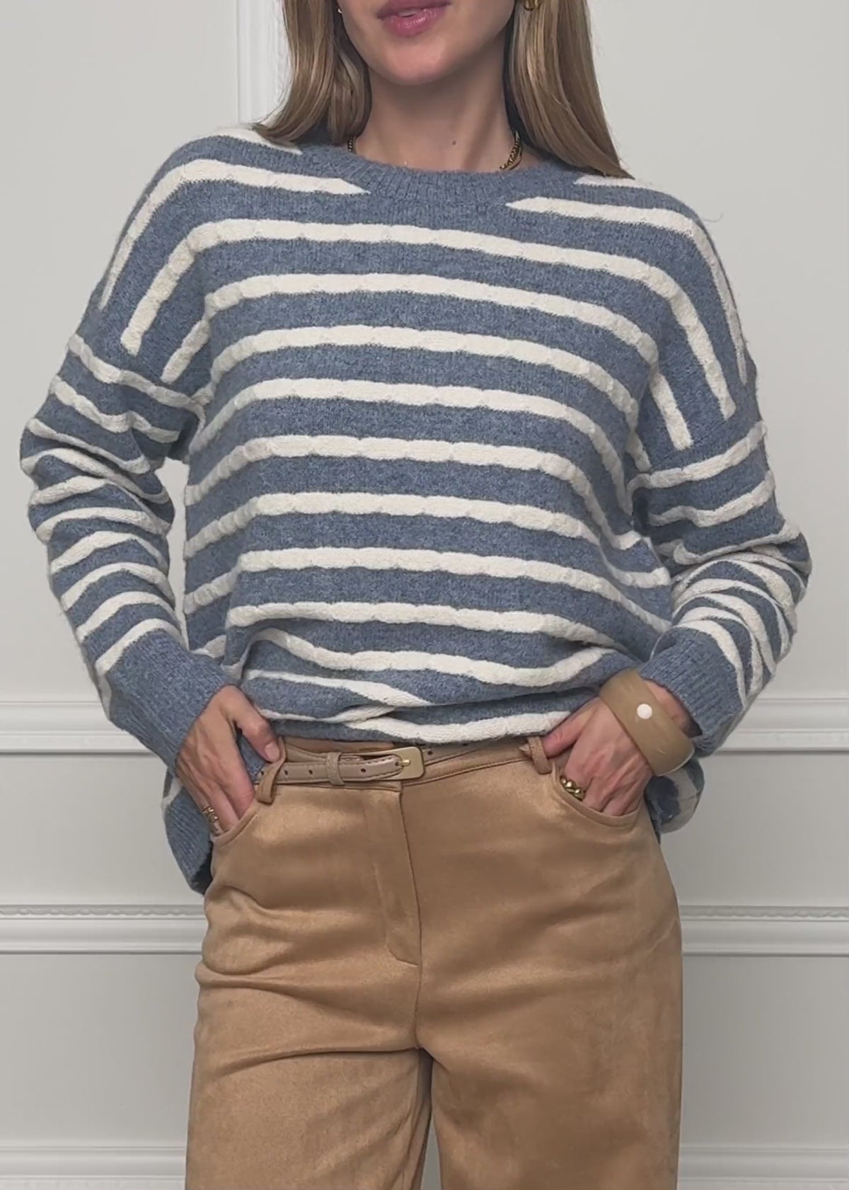 Knit jumper with stripe design - denim blue-off-white by SASSYCLASSY