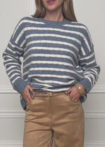 Knit jumper with stripe design - denim blue-off-white