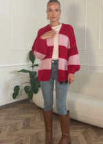Gestreifter oversize Cardigan - rosa-rot