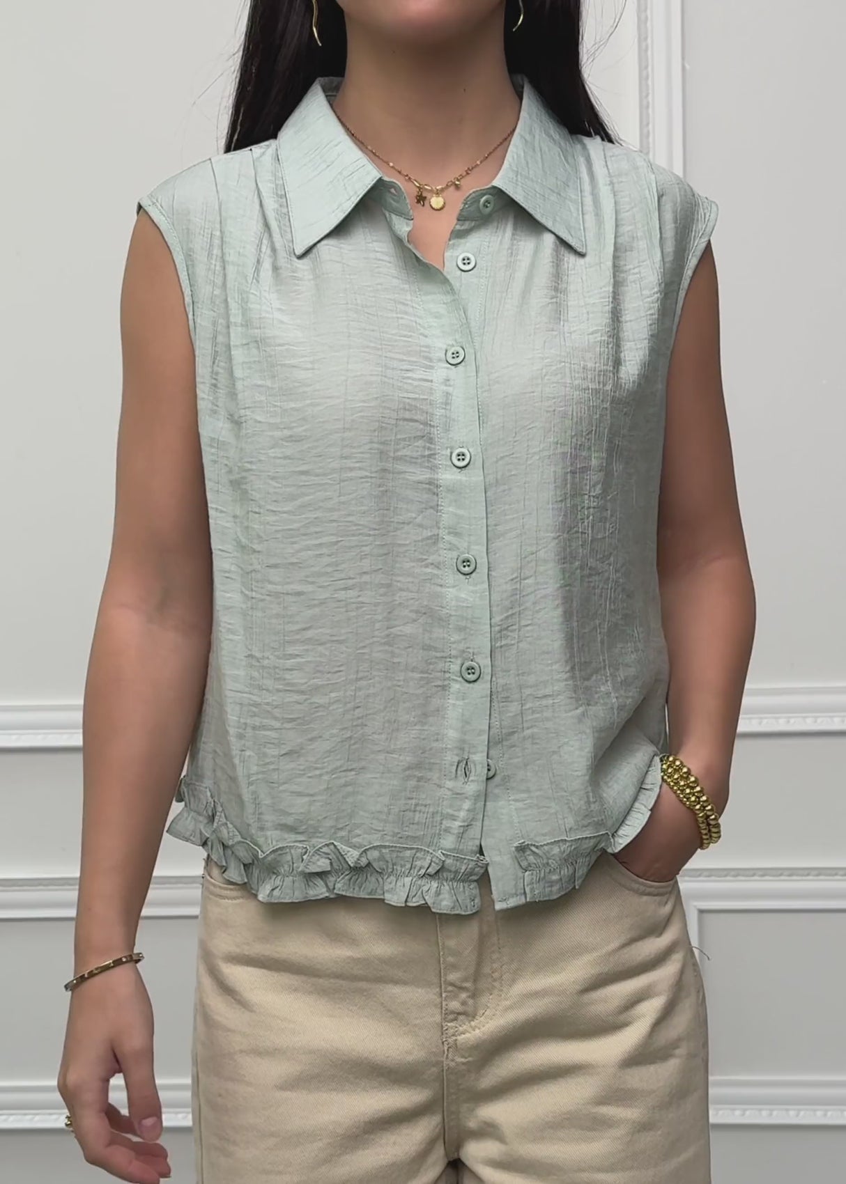 Ärmellose Chiffon Bluse - salbeigrün by SASSYCLASSY