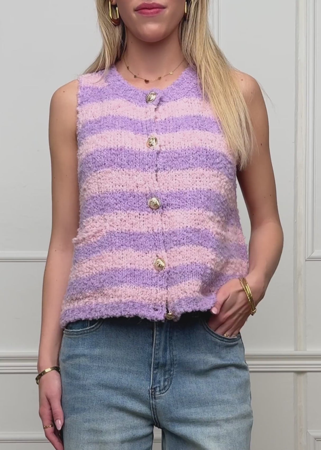 Bouclé-Weste mit Blockstreifen - rosa-flieder von SASSYCLASSY