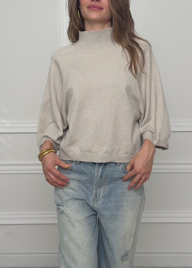 Kurzarm Strickpullover mit weiten Raglanärmeln - greige von SASSYCLASSY