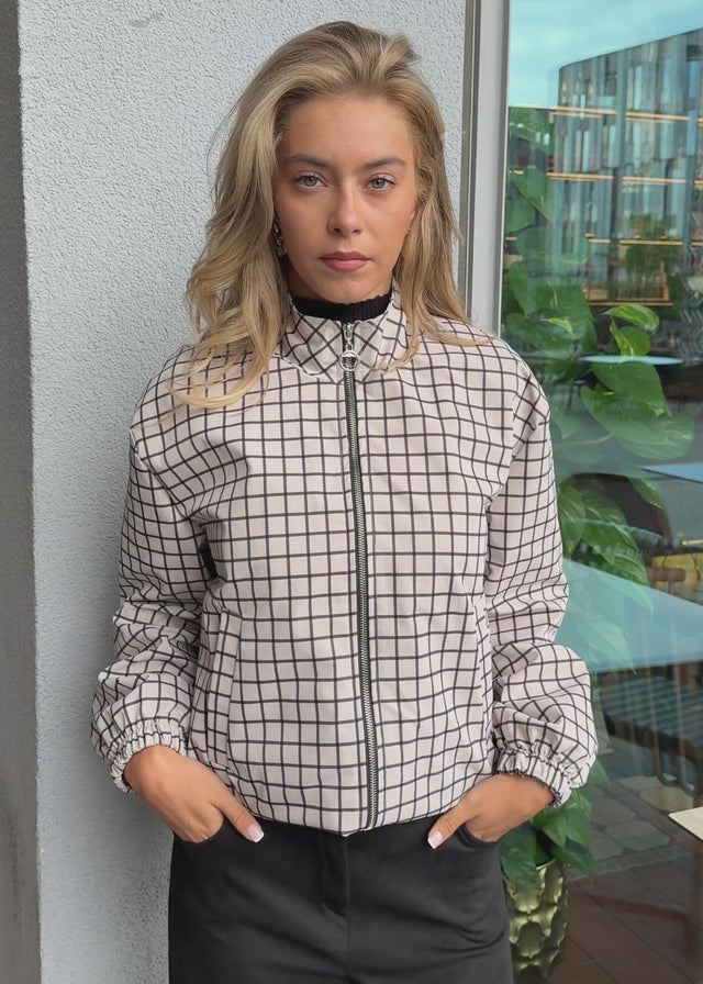 Blouson jacket with checked pattern - greige by SASSYCLASSY