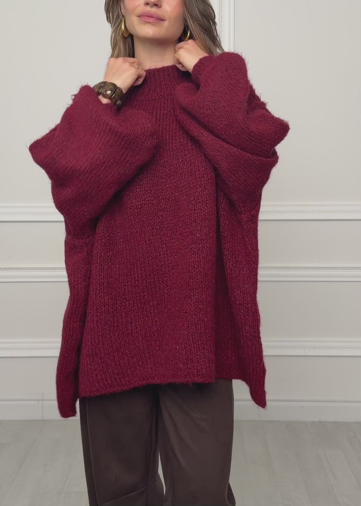 Oversized Grobstrickpullover - burgundy von SASSYCLASSY