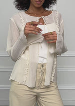 Blouse with tie ribbons - light beige