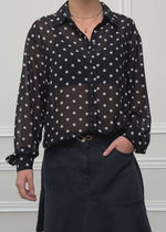 Transparente Bluse mit Pünktchenprint - schwarz
