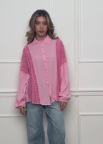 Linen blouse with lace - pink