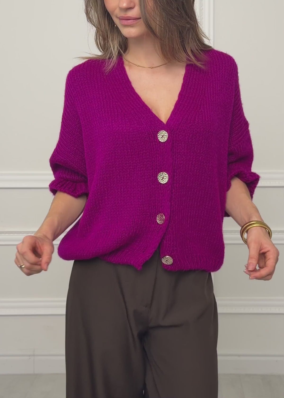 Strickjacke mit 3/4-Ärmeln - fuchsia von SASSYCLASSY