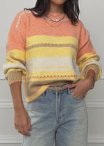 Striped sweater with openwork knit pattern - yellow