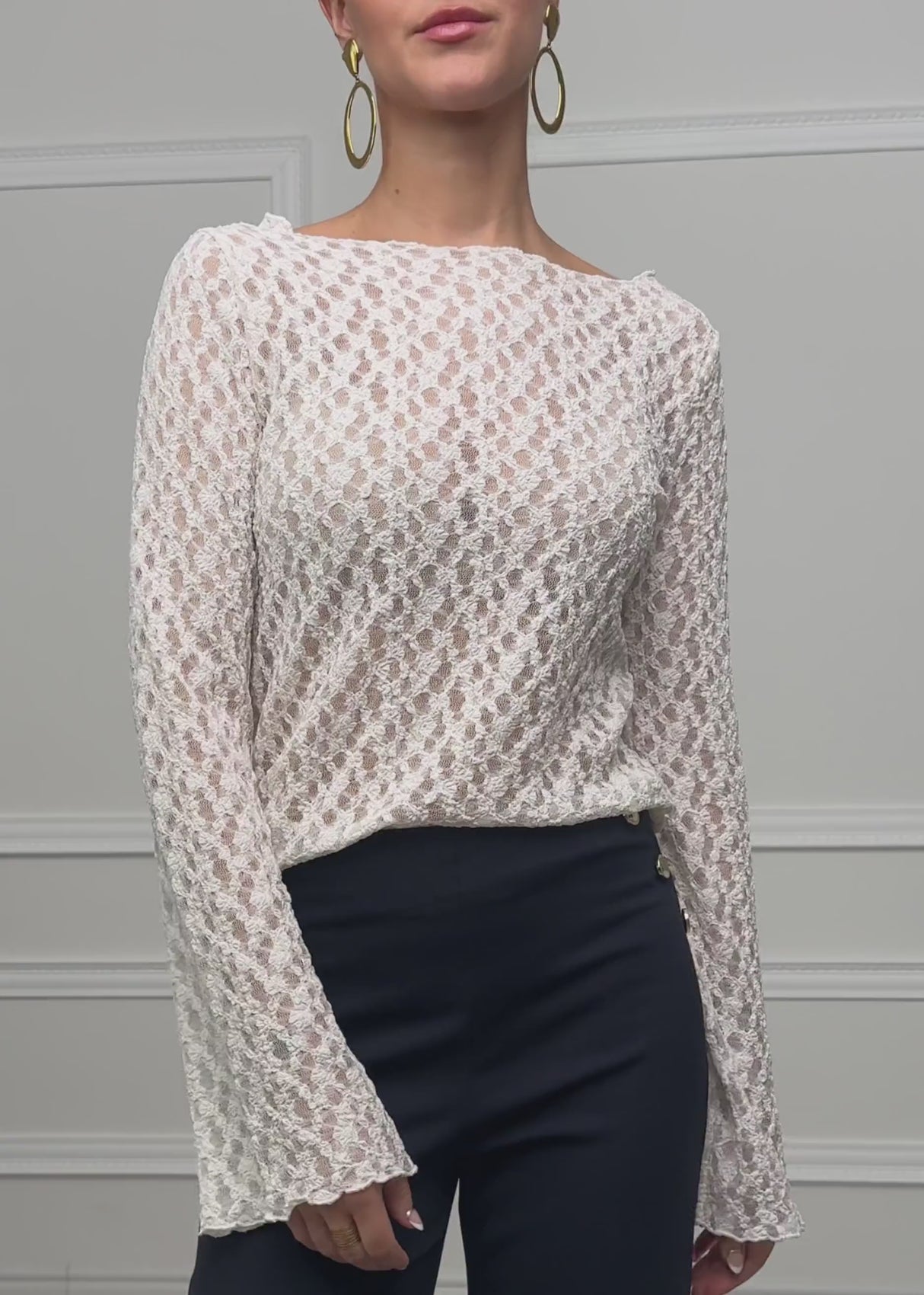 Langarm Spitzenshirt mit weiten Ärmeln - offwhite von SASSYCLASSY