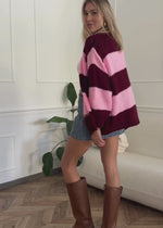 Gestreifter oversize Cardigan - burgundy