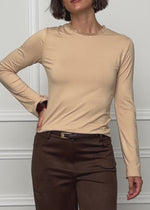 Langarmshirt mit Spitzeneinsatz  - beige