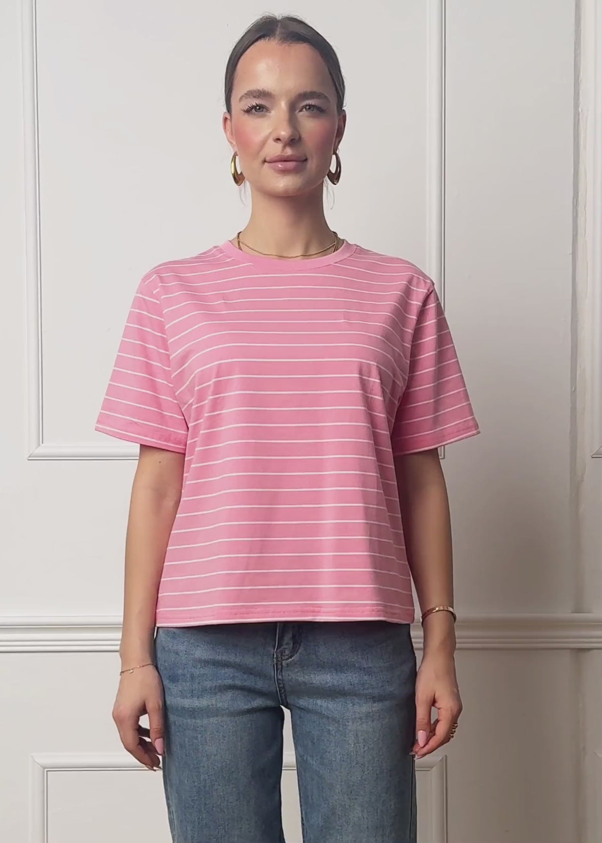 T-shirt with narrow stripes - pink