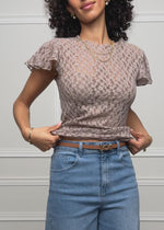 Spitzen T-Shirt mit Flügelärmel - taupe