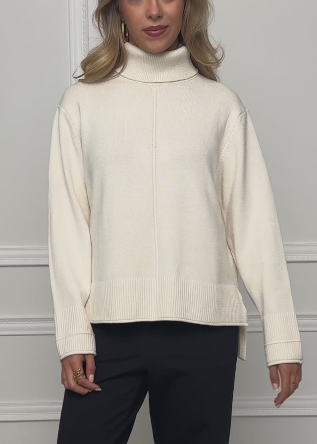 Roll neck jumper with decorative stitching - off-white by SASSYCLASSY