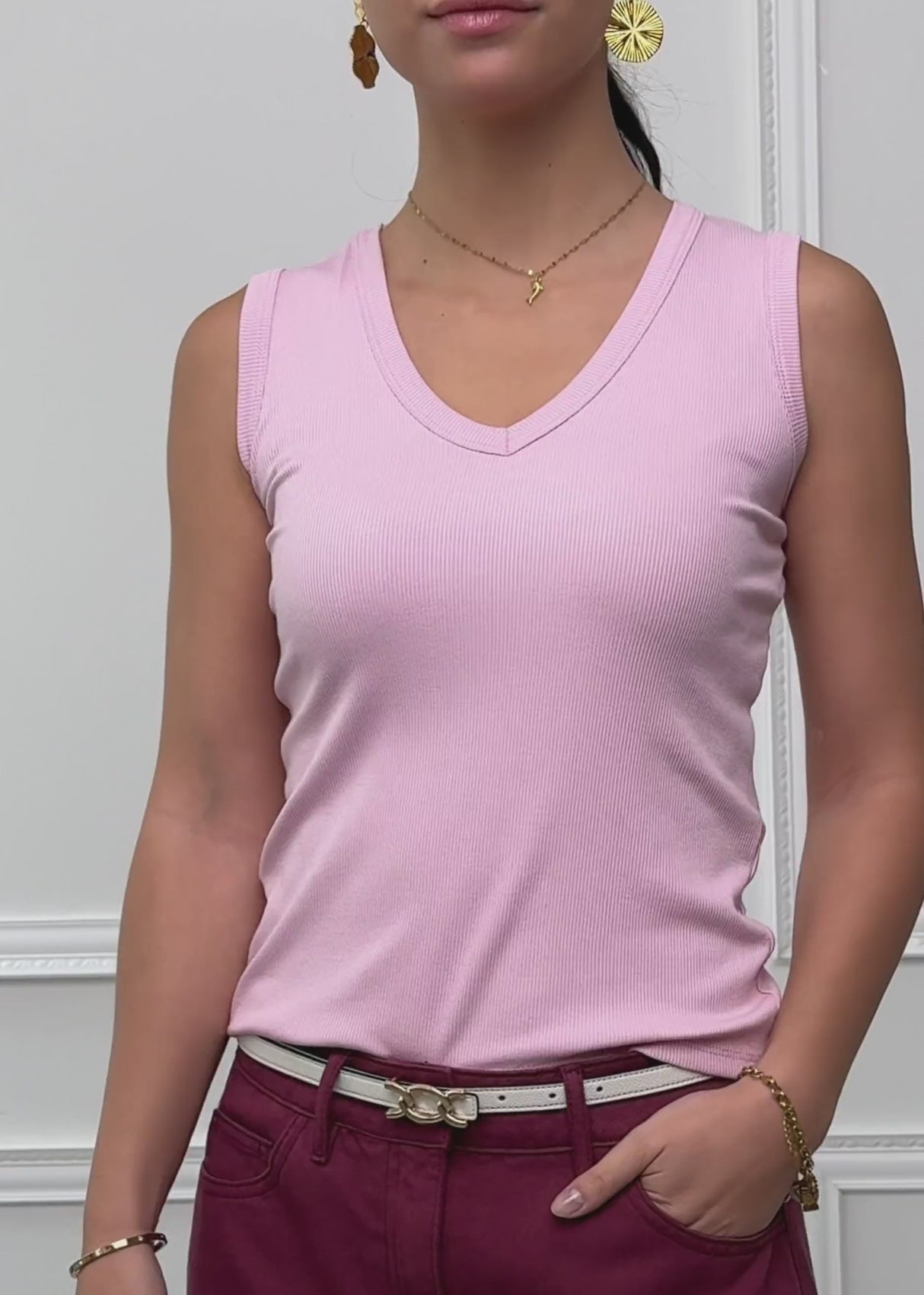 Ripp-Top mit V-Auschnitt - rosa von SASSYCLASSY