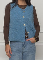 Bouclé-Weste mit Taschen - blau