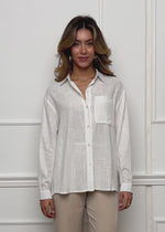 Oversized viscose-linen blend shirt blouse - off-white