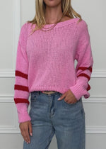 Short knit jumper with striped sleeves - rose