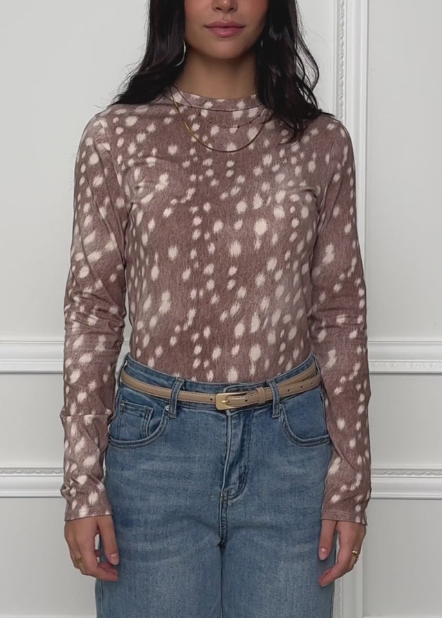 Langarmshirt mit Bambi-Print - taupe von SASSYCLASSY
