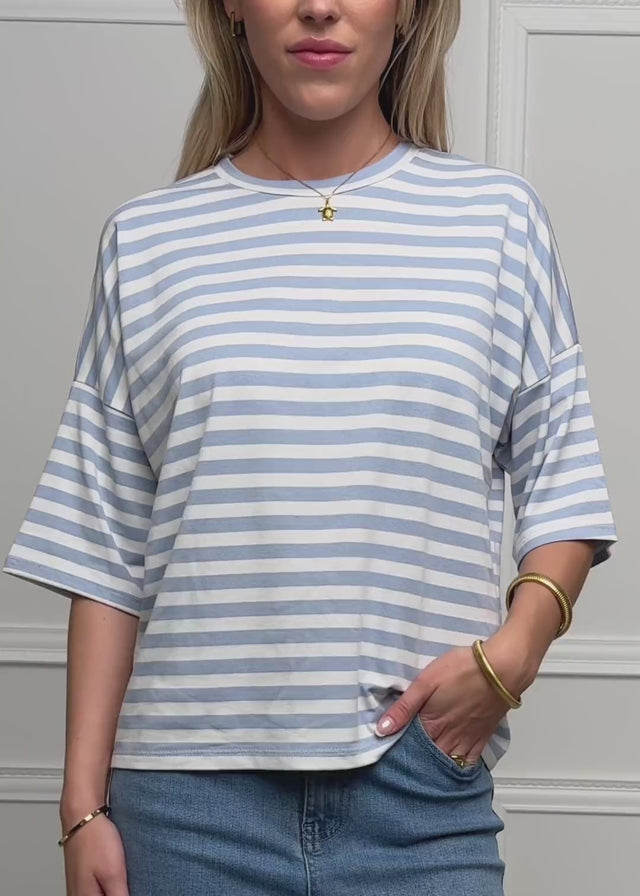 Oversized T-shirt with stripes - blue-white by SASSYCLASSY
