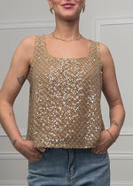 Netz-Top mit Pailletten - beige