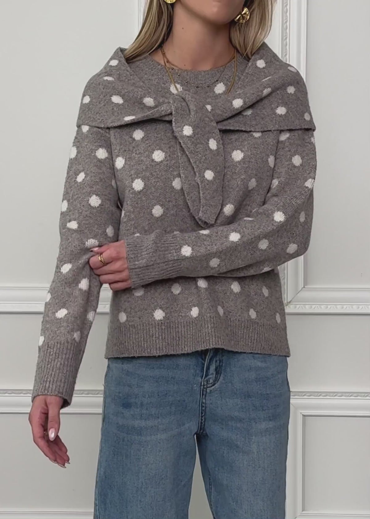 Polka dot jumper with scarf - taupe by SASSYCLASSY