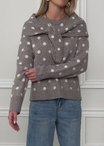 Polka dot jumper with scarf - taupe