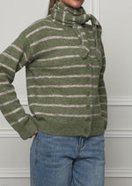 Gestreifter Cardigan mit Schal - khaki