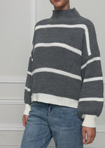 Striped roll-neck jumper - grey-off-white