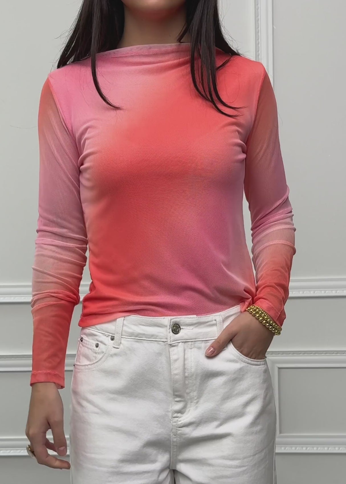 Mesh Langarmshirt mit Stehkragen - koralle von SASSYCLASSY