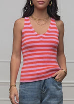 Gestreiftes Strick Top mit V-Ausschnitt - orange-rosa