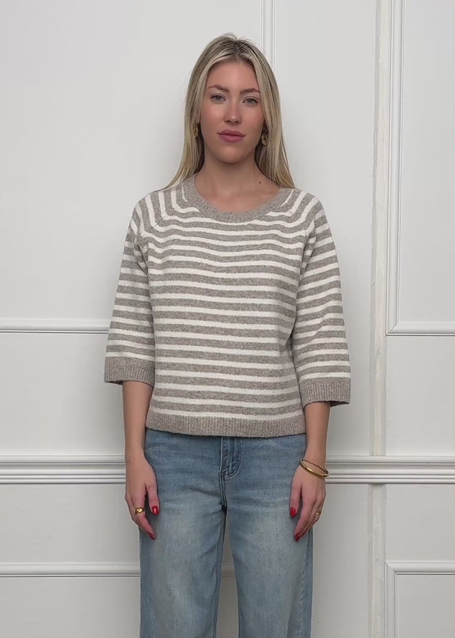 Striped knit top - taupe-off-white by SASSYCLASSY