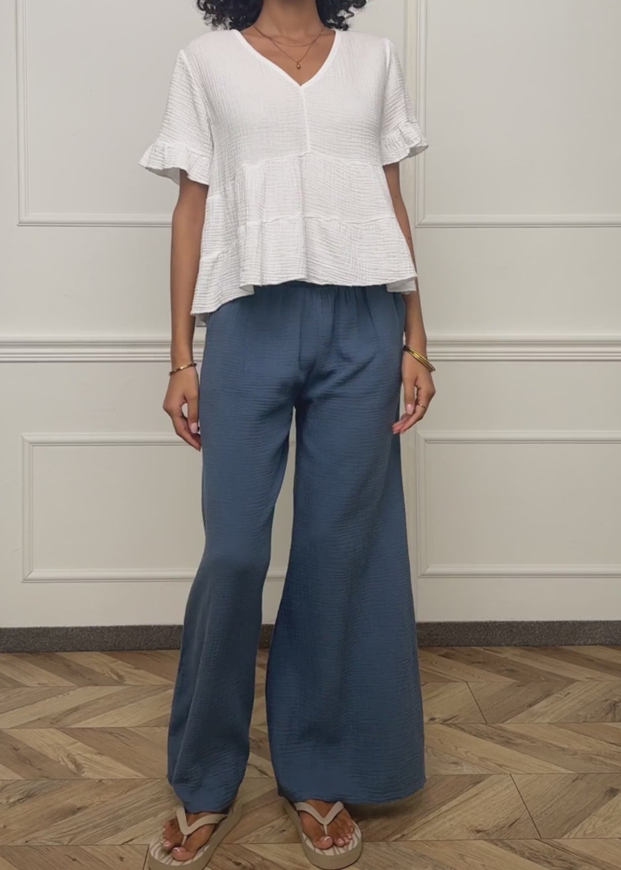 Muslin Wide-Leg Pants - Denim Blue by SASSYCLASSY