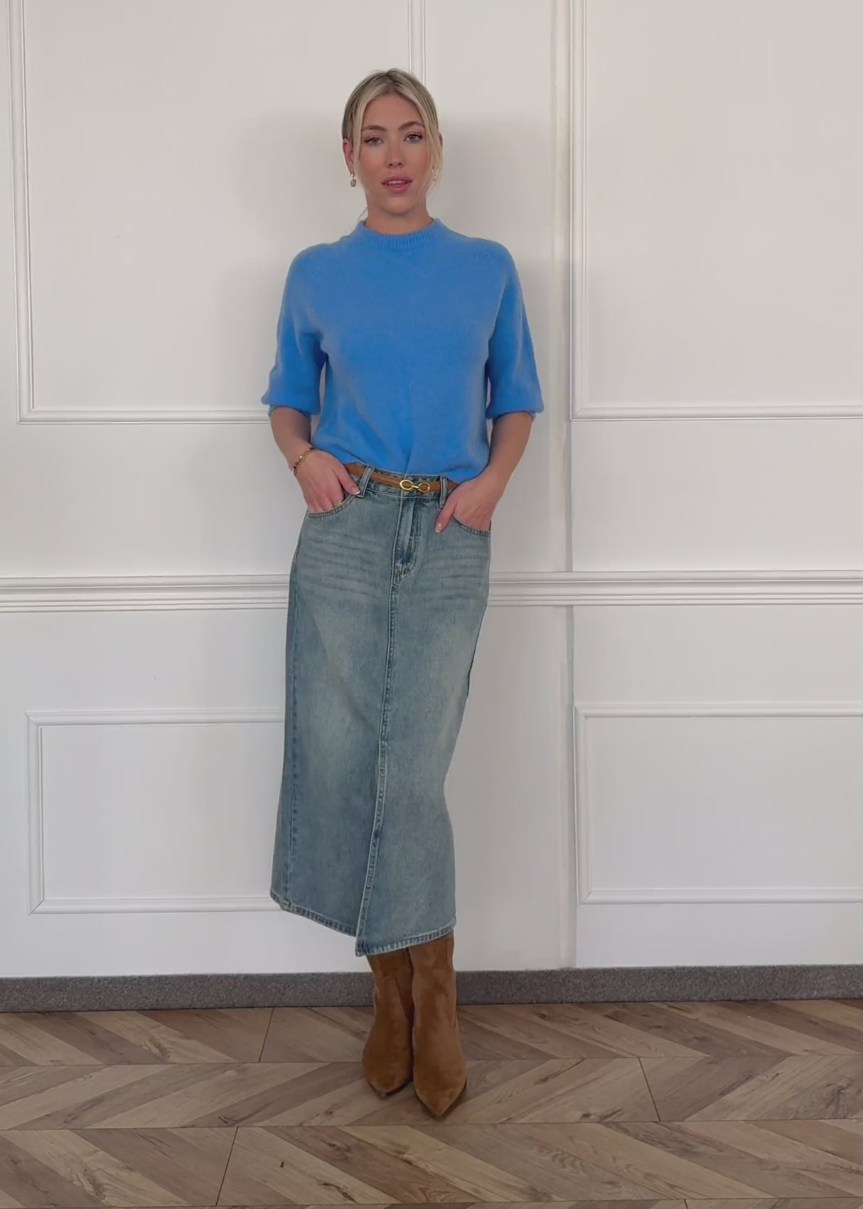 Midi Jeans Rock mit Schlitz - blau