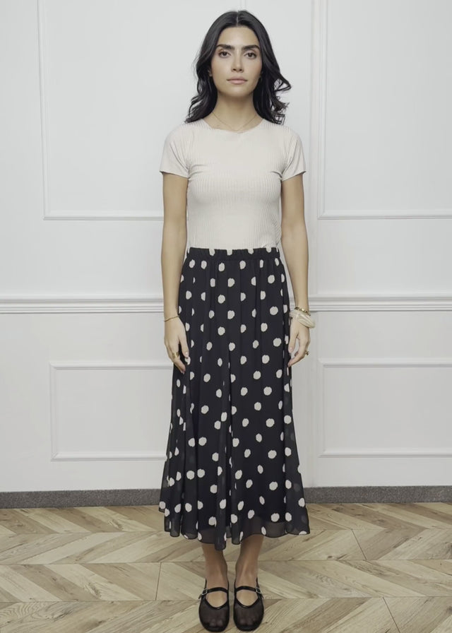 Langer Chiffon Rock mit Polka Dot-Print - schwarz von SASSYCLASSY