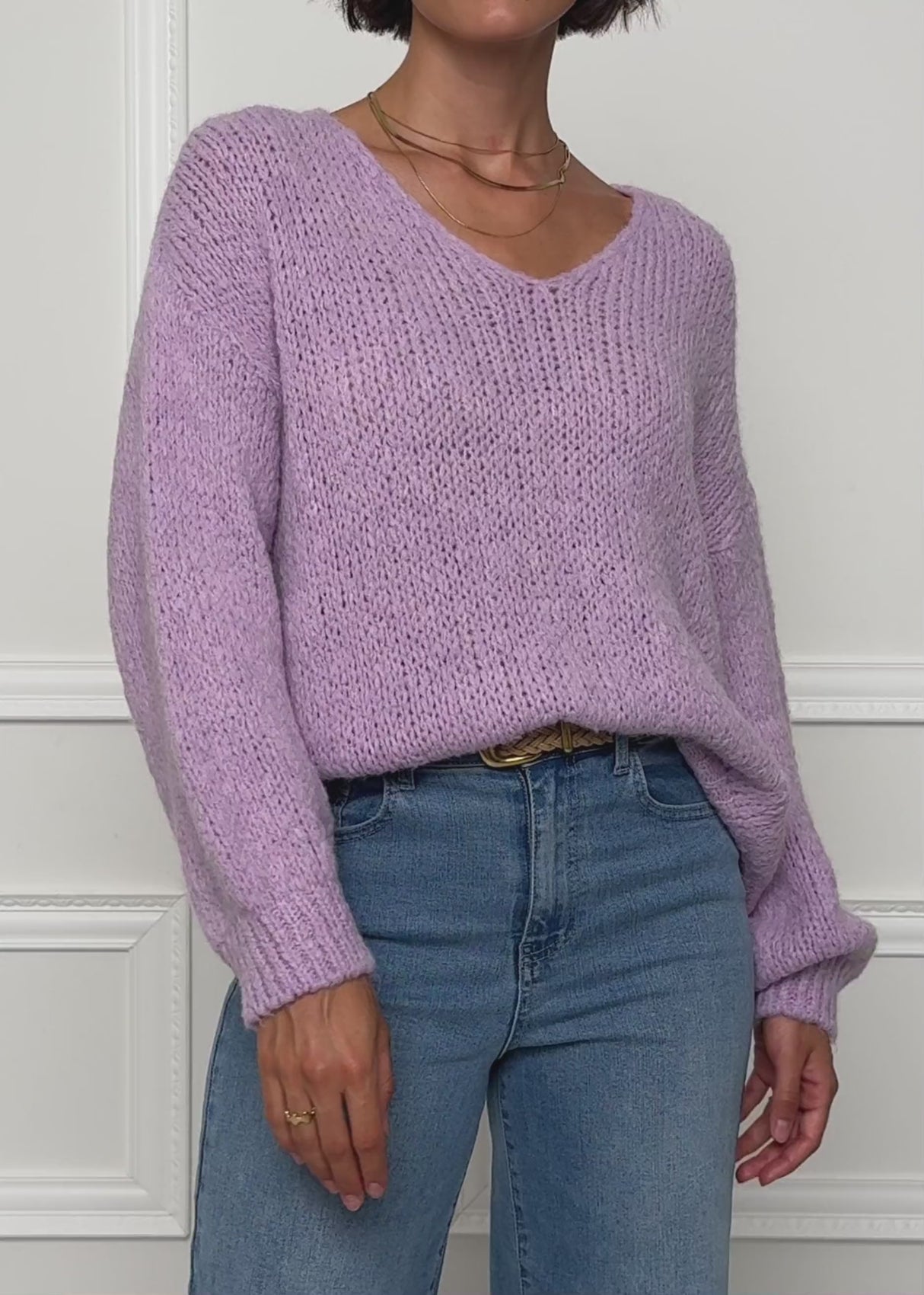 Oversize Pullover mit V-Ausschnitt  - lavendel by SASSYCLASSY