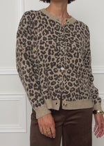 Cardigan with Leo pattern-beige-brown