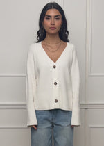 Gerippter Cardigan mit V-Ausschnitt - offwhite