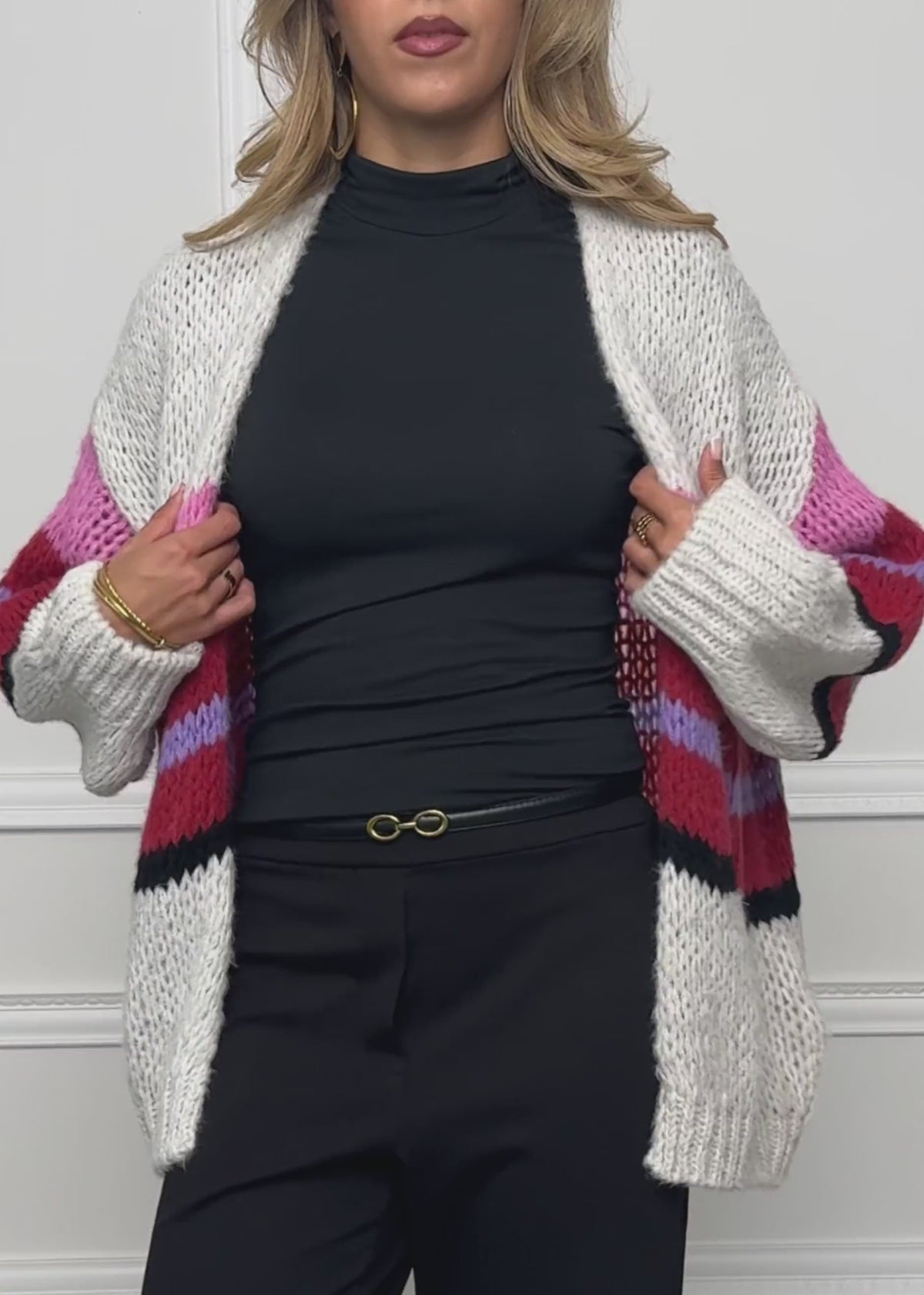 Oversized cardigan with multicoloured stripes - grey by SASSYCLASSY