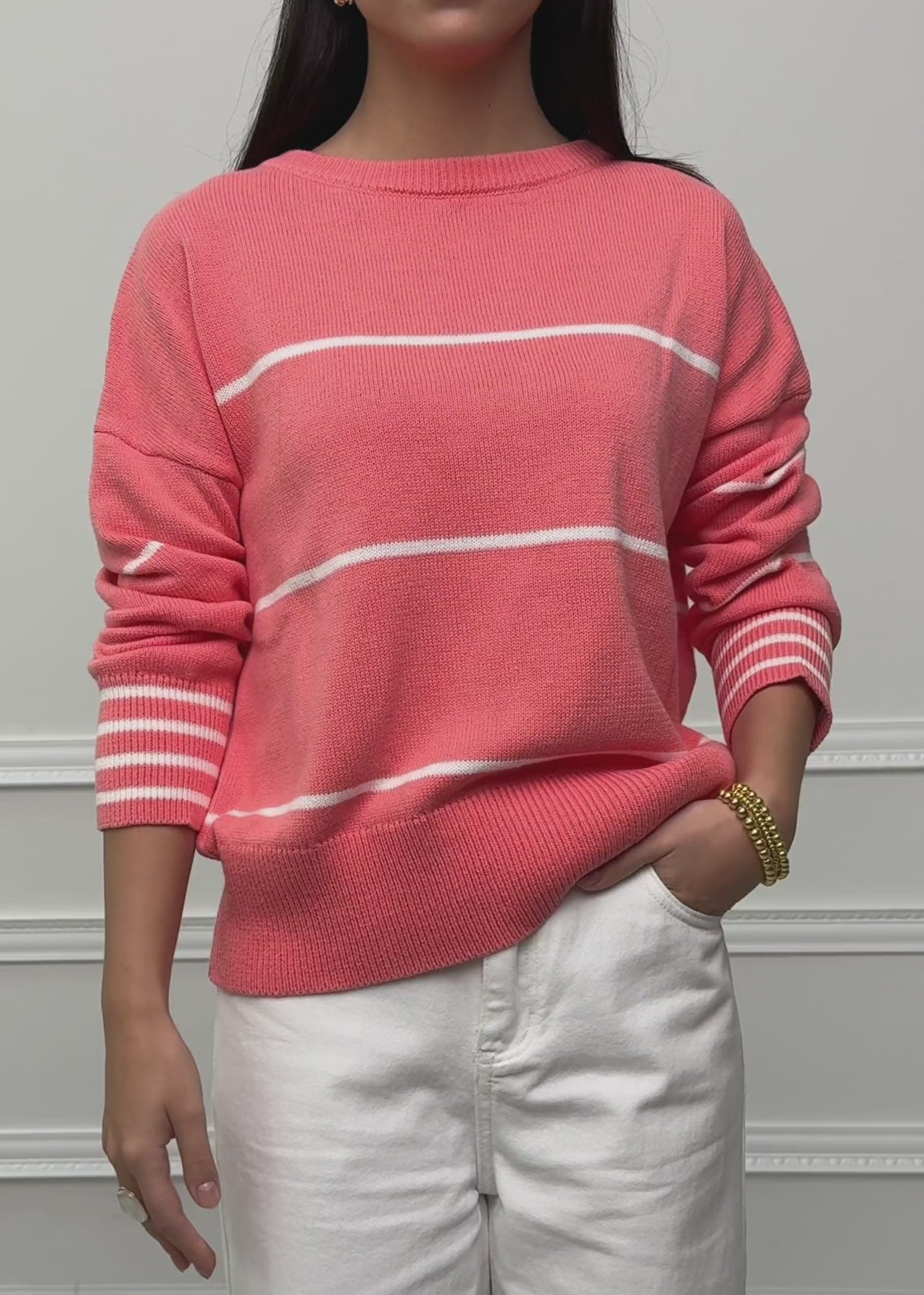 Feinstrickpullover mit Kontraststreifen - koralle von SASSYCLASSY